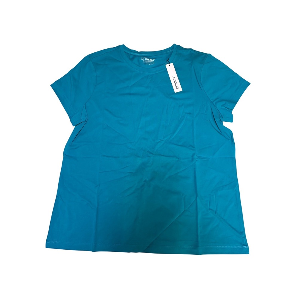 Chicos Perfect Cap Sleeve Tee Seaspray Teal Cotton Span Knit Top Size  L NEW